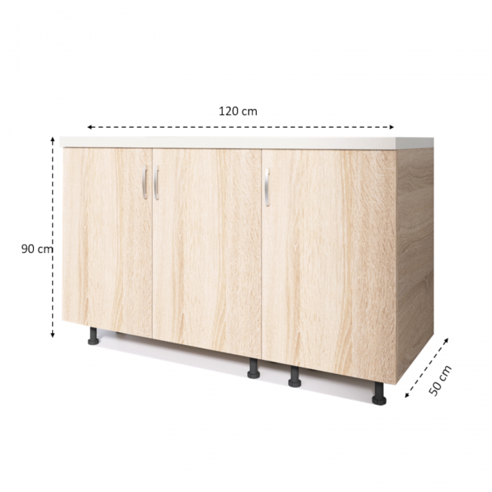 Corp Inferior Bucatarie 120x50x90 cm, Culoare Sonoma, Pal 18mm, Blat Termorezistent [3]