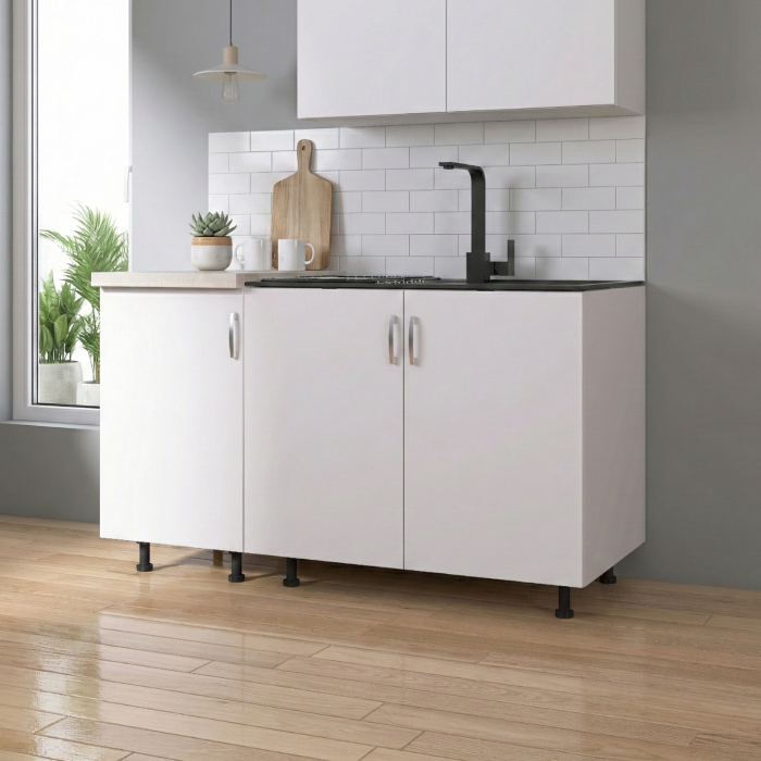 Corp Inferior Bucatarie cu 3 usi  120x50x90 cm, Culoare Alb, Pal 18mm, Blat Termorezistent 2.8 cm [2]