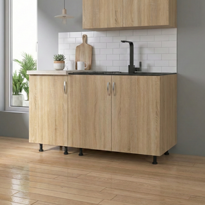 Corp Inferior Bucatarie cu 3 usi  120x50x90 cm, Culoare STEJAR SONOMA , Pal 18mm, Blat Termorezistent 2.8 cm [2]