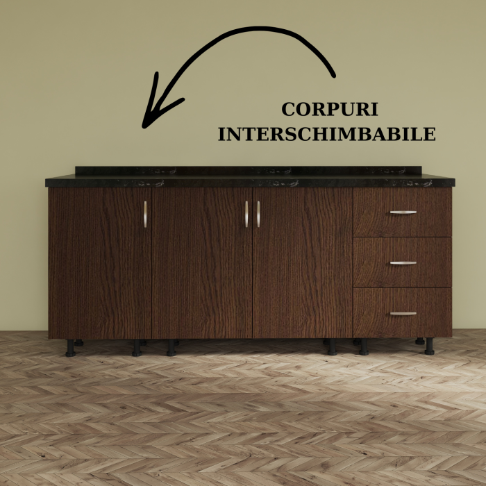 Corp Inferior Bucatarie  L180 x H90 x A50 cm, WENGE, Pal 18mm, Blat Termorezistent 2,8 cm Grosime [3]