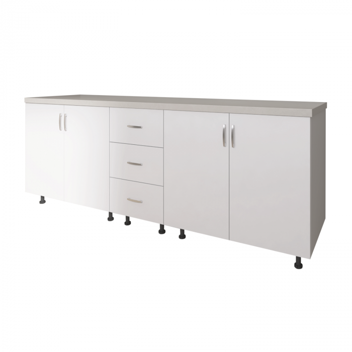 Corp Inferior Bucatarie L200xA50xH90 cm, Culoare ALB, Pal 18mm, Blat Termorezistent 2.8 cm [5]