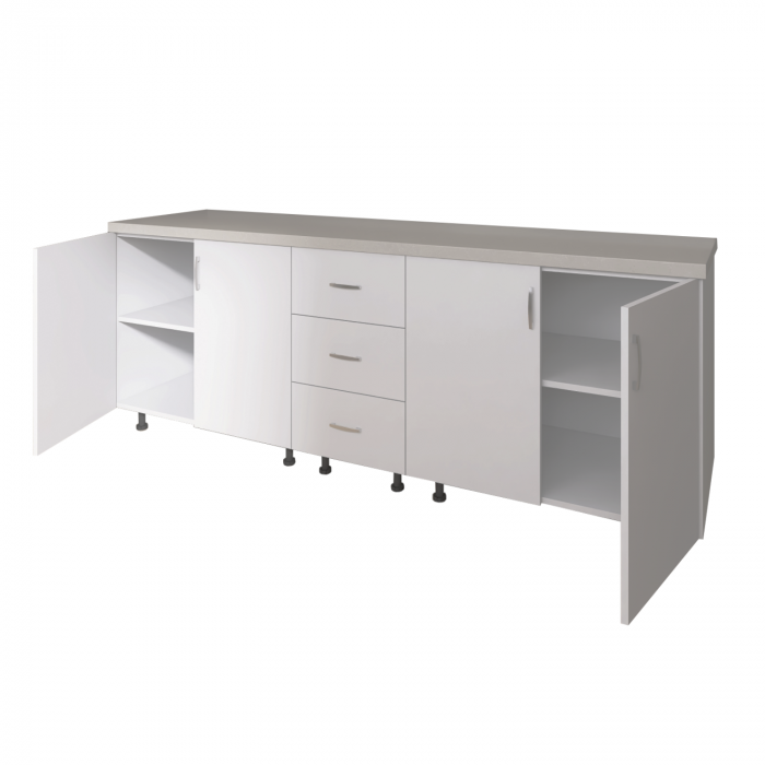 Corp Inferior Bucatarie L200xA50xH90 cm, Culoare ALB, Pal 18mm, Blat Termorezistent 2.8 cm [2]