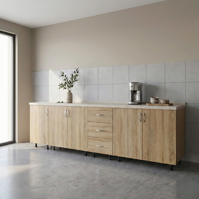 Corp Inferior Bucatarie L240 x A50 x H90 cm, Culoare Stejar Sonoma, Pal 18mm, Blat Termorezistent 2.8 cm [2]