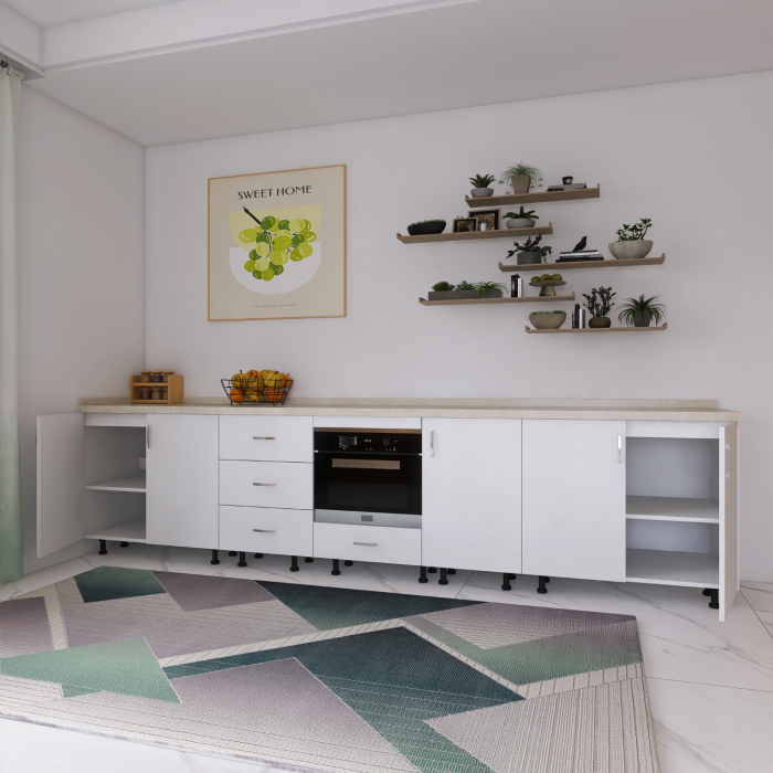 Corp Inferior Bucatarie L300 x A50 x H90 cm, Culoare ALB, Pal 18mm, Blat Termorezistent 2.8 cm [3]