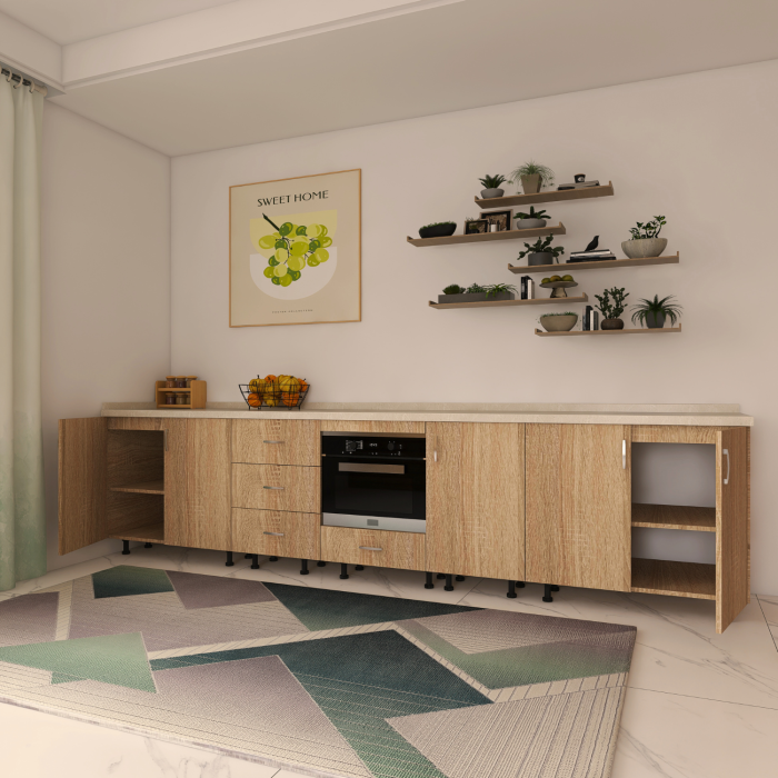 Corp Inferior Bucatarie L300 x A50 x H90 cm, Culoare STEJAR SONOMA, Pal 18mm, Blat Termorezistent 2.8 cm [2]