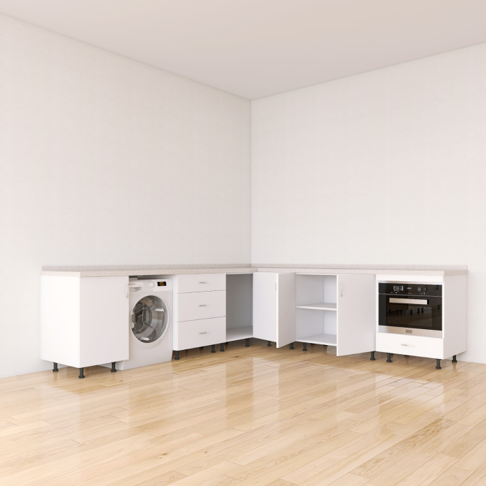 Corp inferior de colț DITC705, Alb, 240 × 240 cm, PAL 18 mm, blat inclus [2]