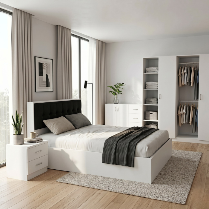 Dormitor Kim, Material 18mm, Culoare Alb [6]