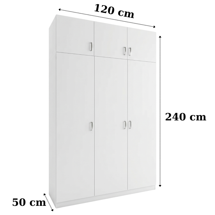 Dulap 3 usi GRANDE cu Suprapozabil, H240xA50xL120cm,Culoare Alb, Material Pal 18mm [2]