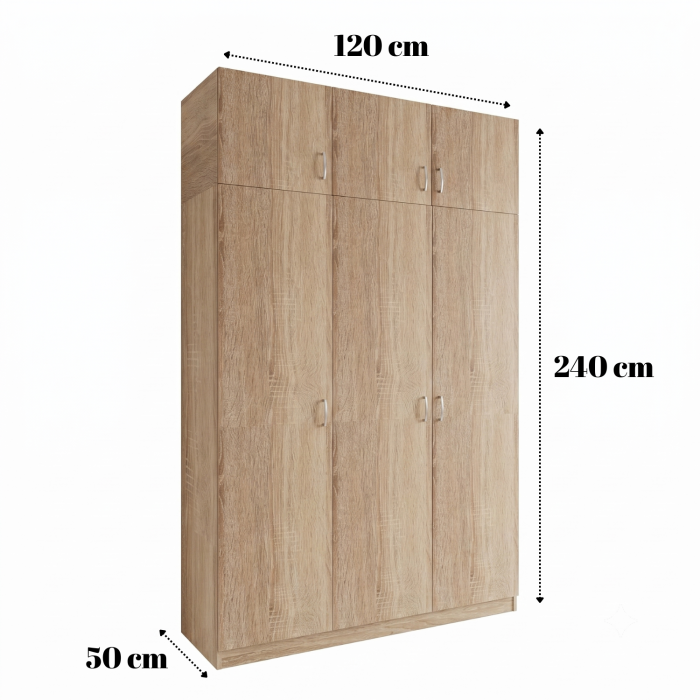 Dulap 3 usi GRANDE cu Suprapozabil, H240xA50xL120cm,Culoare Stejar Sonoma, Material Pal 18mm [3]