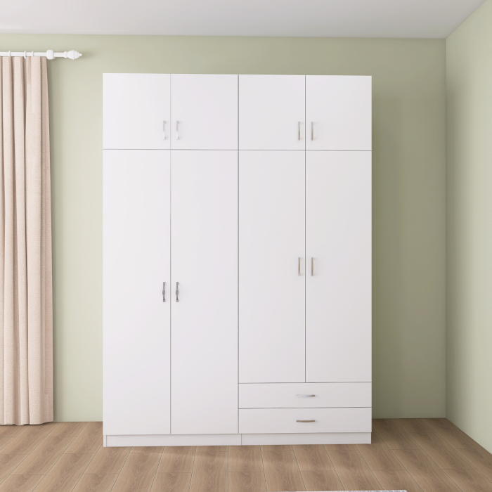 Dulap Depozitare 4 Usi cu 2 sertare, L120xH200xA50cm, Culoare Alb, Material PAL 18mm [2]