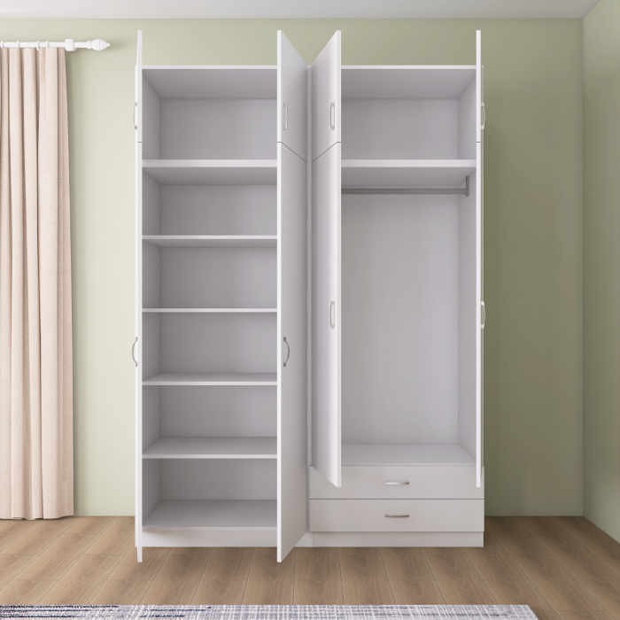 Dulap Depozitare 4 Usi cu 2 sertare, L120xH200xA50cm, Culoare Alb, Material PAL 18mm [3]