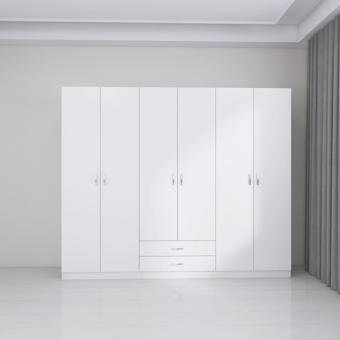 Dulap Depozitare 6 Usi cu 2 sertare, L180xH200xA50cm, Culoare Alb, Material PAL 18mm [4]