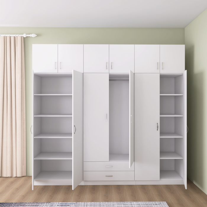 Dulap Depozitare 6 Usi cu 2 sertare, L180xH200xA50cm, Culoare Alb, Material PAL 18mm [2]