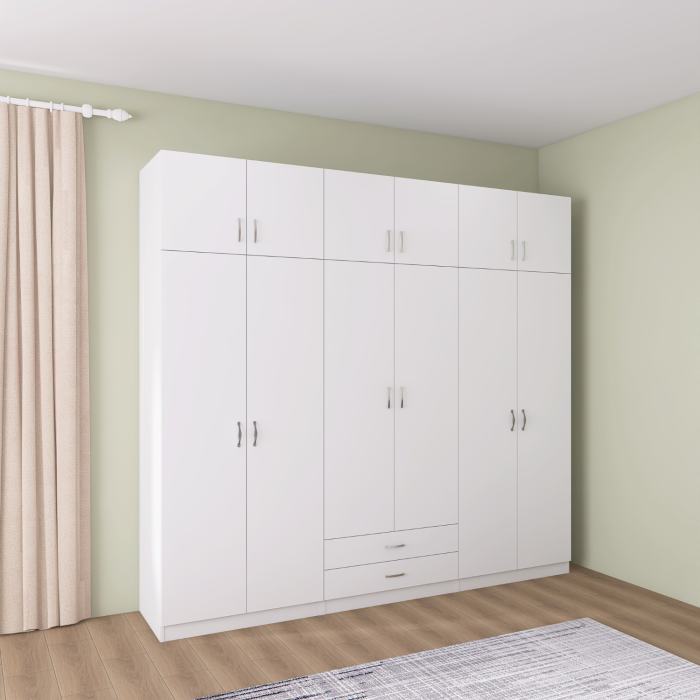 Dulap Depozitare 6 Usi cu 2 sertare, L180xH200xA50cm, Culoare Alb, Material PAL 18mm [3]