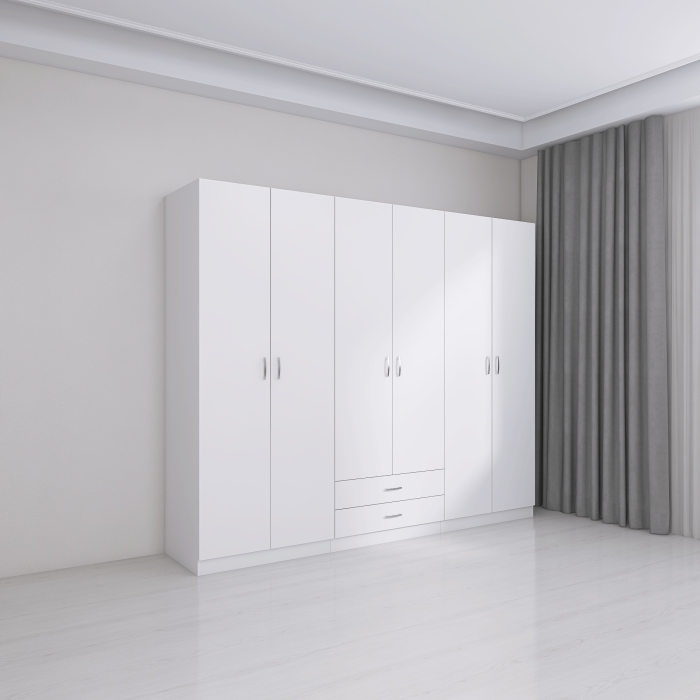 Dulap Depozitare 6 Usi cu 2 sertare, L180xH200xA50cm, Culoare Alb, Material PAL 18mm [3]