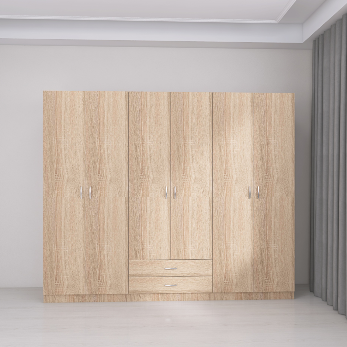 Dulap Depozitare 6 Usi cu 2 sertare, L180xH200xA50cm, Culoare Sonoma, Material PAL 18mm [3]