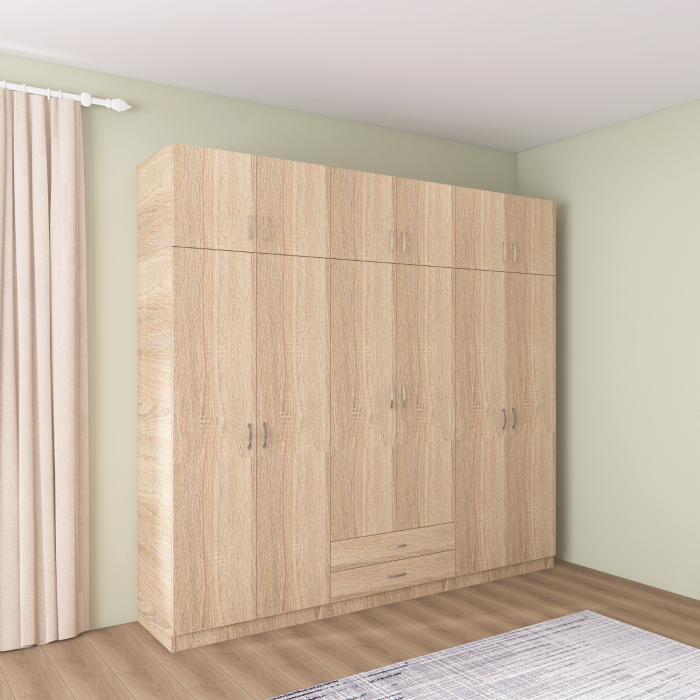 Dulap Depozitare 6 Usi cu 2 sertare, L180xH200xA50cm, Culoare Sonoma, Material PAL 18mm [4]