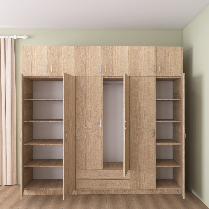 Dulap Depozitare 6 Usi cu 2 sertare, L180xH200xA50cm, Culoare Sonoma, Material PAL 18mm [3]