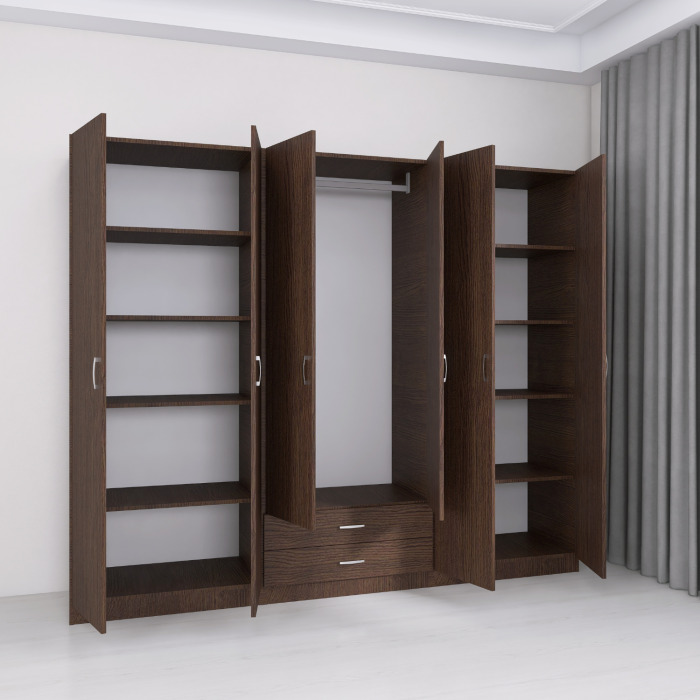 Dulap Depozitare 6 Usi cu 2 sertare, L180xH200xA50cm, Culoare Wenge, Material PAL 18mm [2]