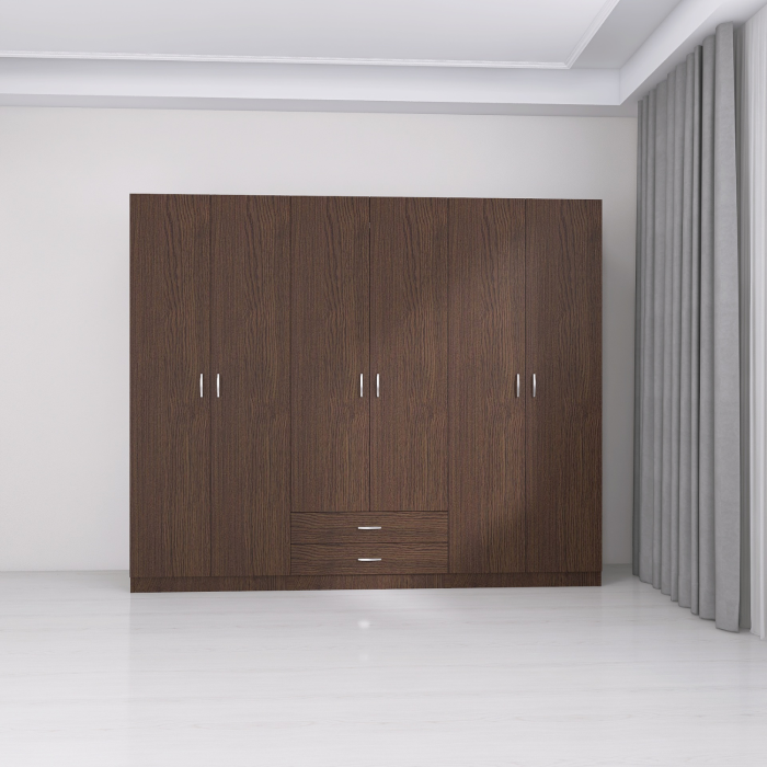 Dulap Depozitare 6 Usi cu 2 sertare, L180xH200xA50cm, Culoare Wenge, Material PAL 18mm [4]