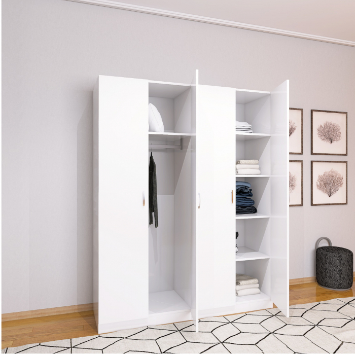 Dulap Depozitare Mario 4 usi,  L160 x H200 x A50 cm, Culoare Alb Mat, Material Pal 18mm [2]