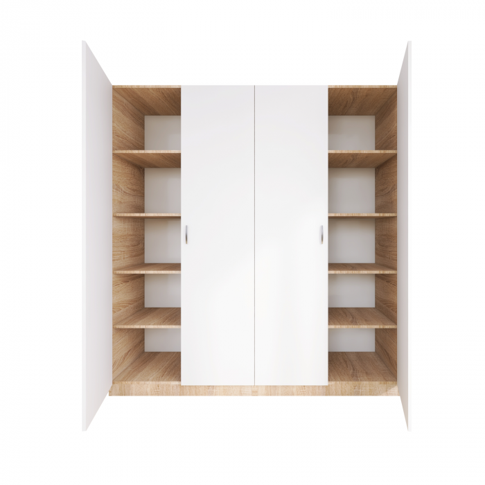 Dulap Depozitare Mario 4 usi, L160 x H200 x A50 cm, Culoare Sonoma - Alb, Material Pal 18mm [4]