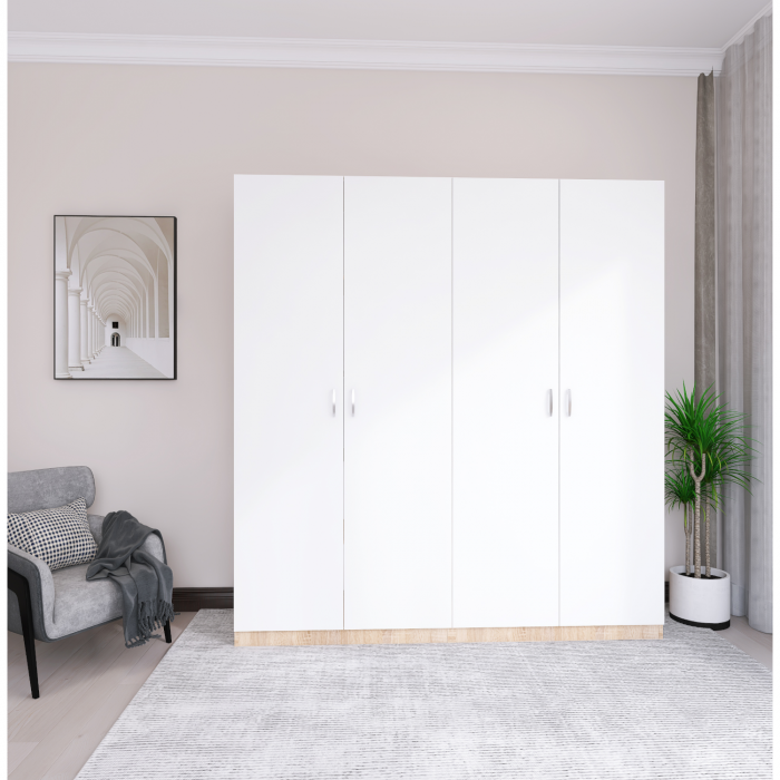 Dulap Depozitare Mario 4 usi, L160 x H200 x A50 cm, Culoare Sonoma - Alb, Material Pal 18mm [3]