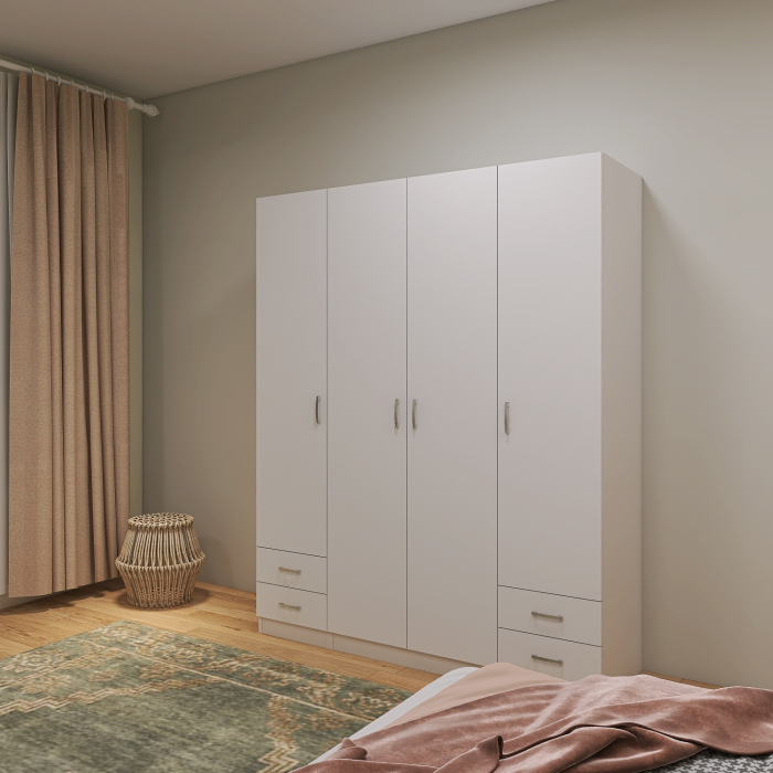 Dulap Haine 4 usi cu sertare, L180 x H200 x A50 cm, Culoare Alb, Material Pal 18mm [4]