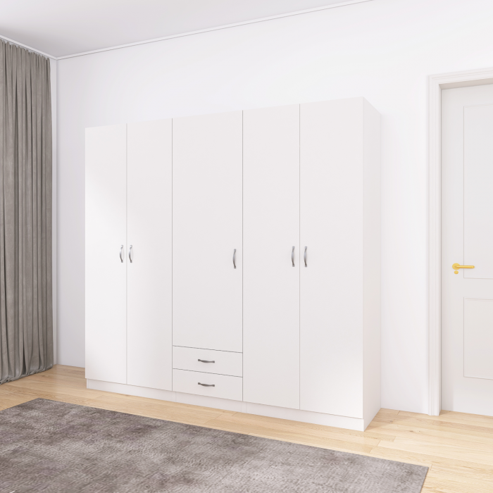 Dulap Haine 5 usi, L210 x H200 x A50 cm, Culoare Alb, Material Pal 18mm [3]