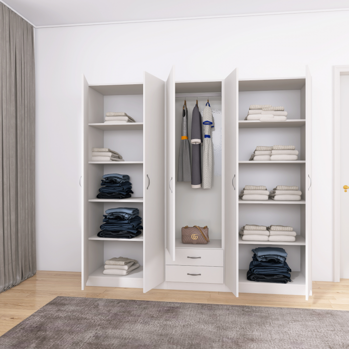 Dulap Haine 5 usi, L210 x H200 x A50 cm, Culoare Alb, Material Pal 18mm [2]