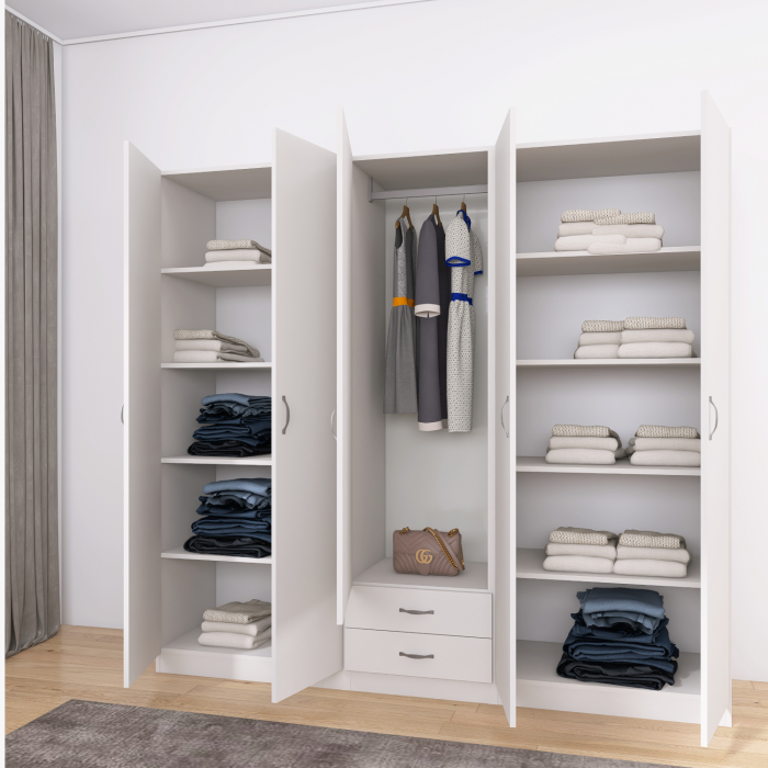 Dulap Haine 5 usi, L210 x H200 x A50 cm, Culoare Alb, Material Pal 18mm [4]