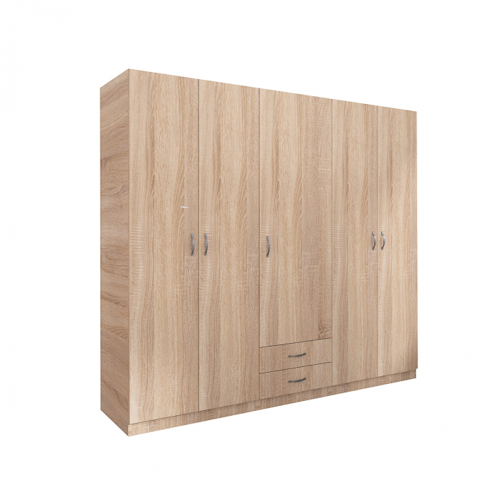 Dulap Haine 5 usi, L210 x H200 x A50 cm, Culoare Sonoma, Material Pal 18mm [4]