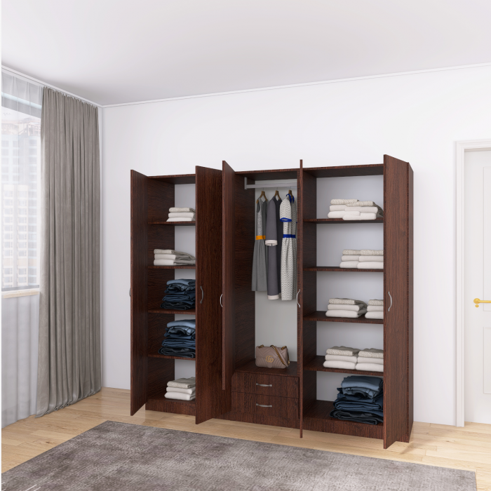 Dulap Haine 5 usi, L210 x H200 x A50 cm, Culoare WENGE, Material Pal 18mm [4]