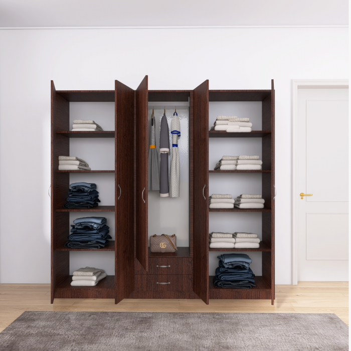 Dulap Haine 5 usi, L210 x H200 x A50 cm, Culoare WENGE, Material Pal 18mm [2]