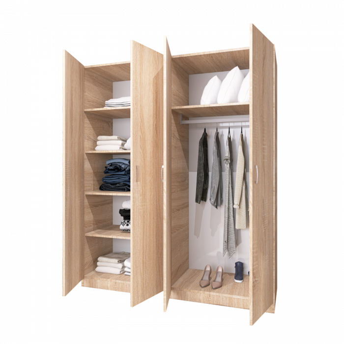 Dulap Haine cu 4 usi, L140 x H200 x A50cm, Material Pal18mm, Culoare Stejar Sonoma [3]