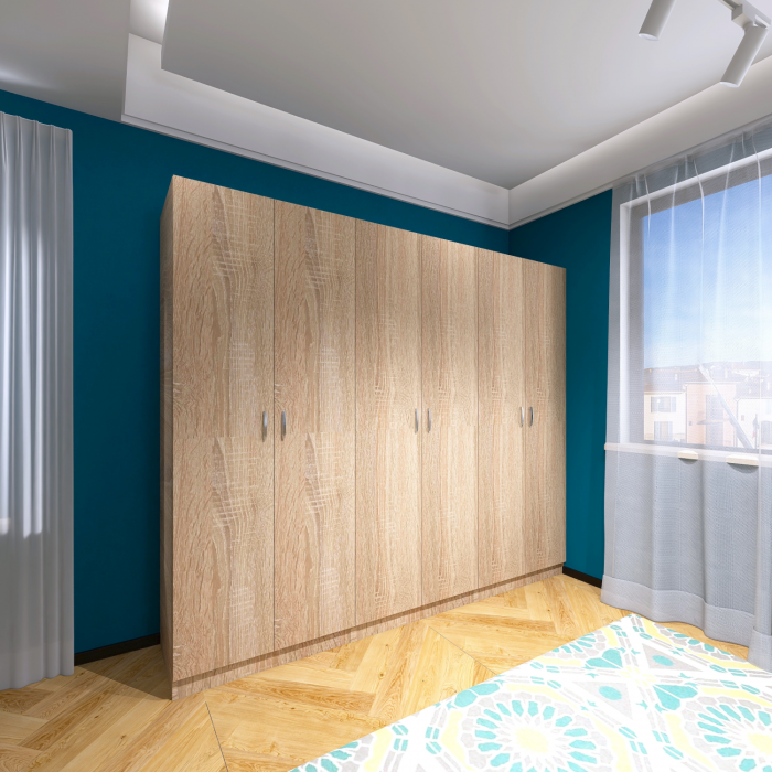 Dulap Haine cu 6 usi, L180 x H200 x A50cm, Material Pal18mm, Culoare Stejar Sonoma [1]