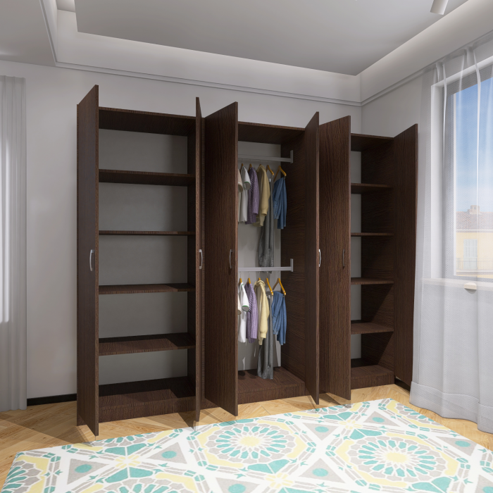 Dulap Haine cu 6 usi, L180 x H200 x A50cm, Material Pal18mm, Culoare Wenge [1]