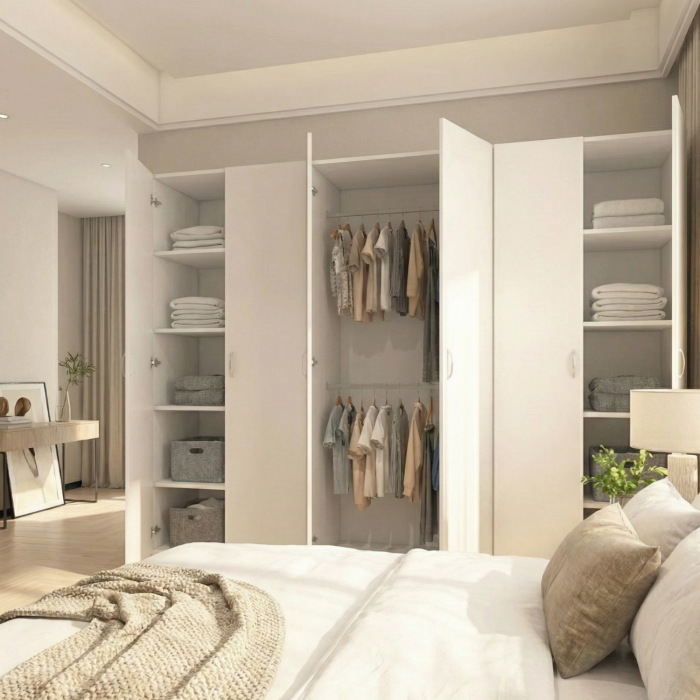 Dulap Haine cu 6 usi, L240 x H200 x A50cm, Material Pal18mm, Culoare Alb [2]