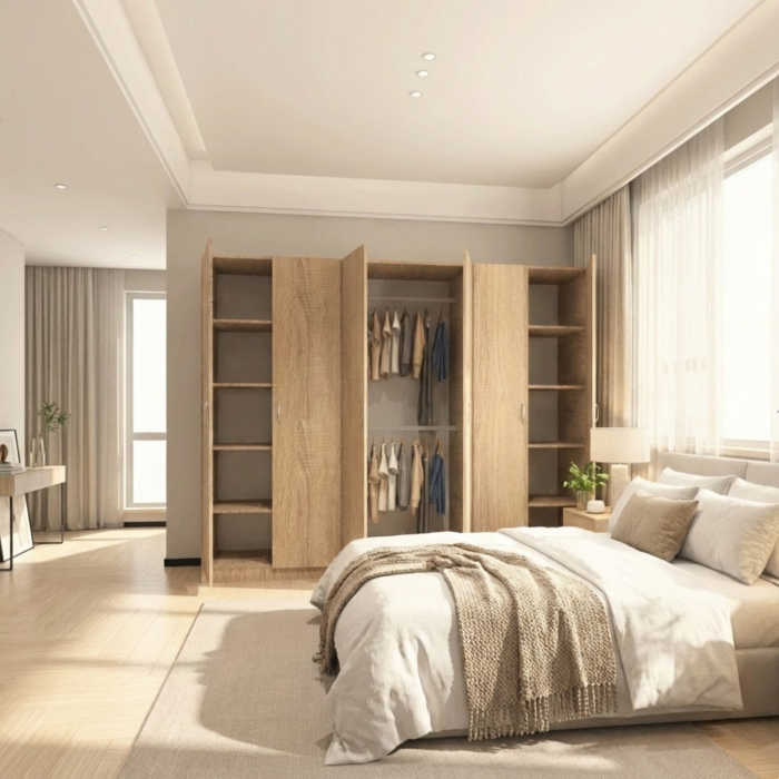 Dulap Haine cu 6 usi, L240 x H200 x A50cm, Material Pal18mm, Culoare Stejar Sonoma [2]