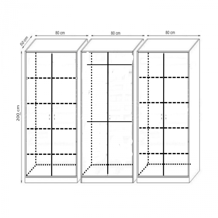 Dulap Haine cu 6 usi, L240 x H200 x A50cm, Material Pal18mm, Culoare Stejar Sonoma [4]