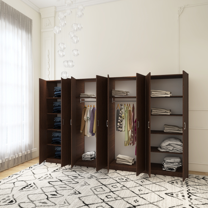 Dulap Haine cu 8 usi cu rafturi si bara haine, L320 x H200 x A50cm, Material Pal18mm, Culoare Wenge [2]