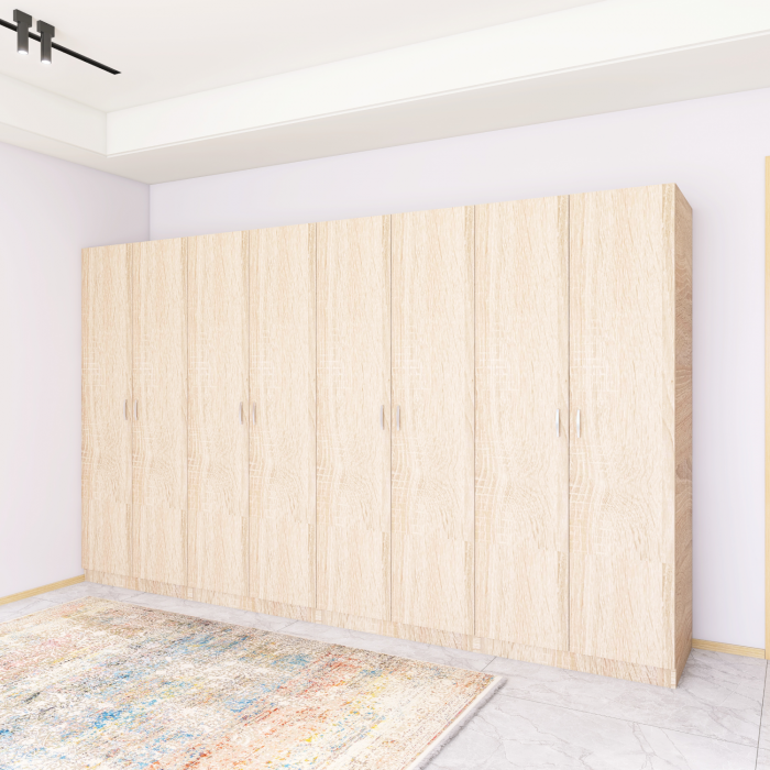 Dulap Haine cu 8 usi cu rafturi si bara haine, L320 x H200 x A50cm, Material Pal18mm, Culoare Stejar Sonoma [3]