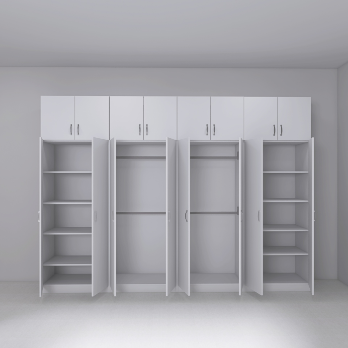 Dulap Haine cu 8 usi cu rafturi si bara haine si Suprapozabil, L320 x H240 x A50cm, Material Pal18mm, Culoare ALB [2]