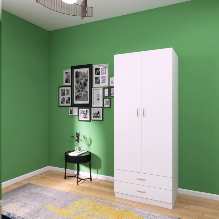 Sifonier cu rafturi si 2 sertare Daria 200x60x50cm, Culoare Alb, Material Pal 18mm [1]