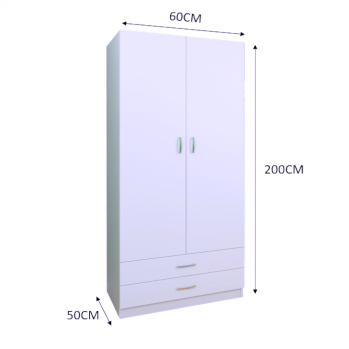 Sifonier cu rafturi si 2 sertare Daria 200x60x50cm, Culoare Alb, Material Pal 18mm [4]