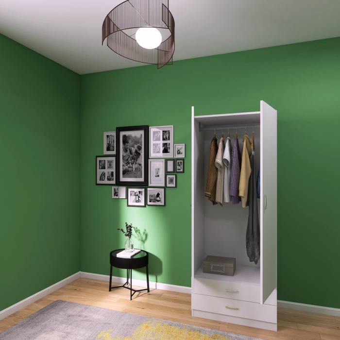 Sifonier cu rafturi si 2 sertare Daria 200x60x50cm, Culoare Alb, Material Pal 18mm [2]