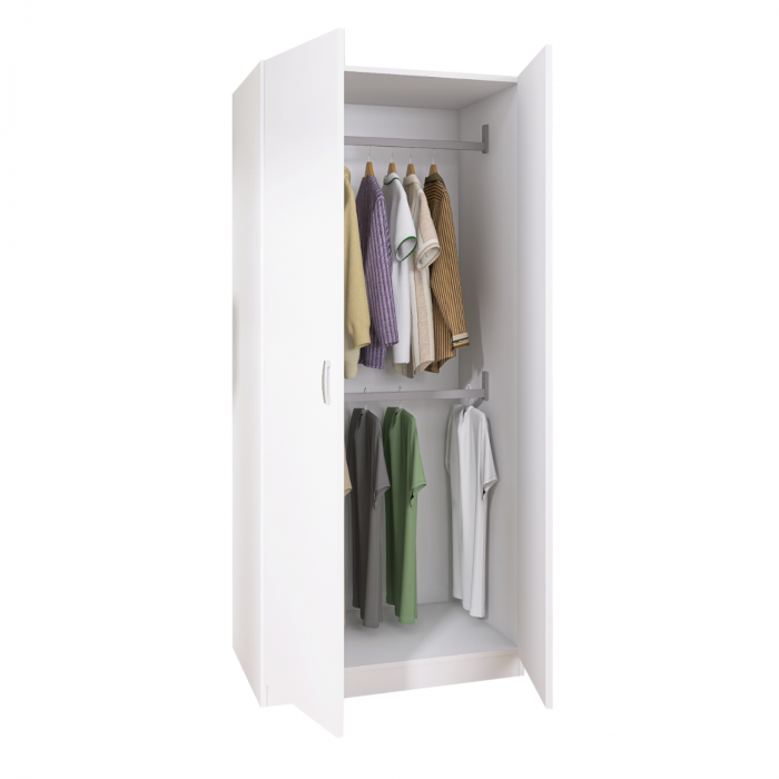 Dulap Niro cu Bara Haine 200x80x50 cm, Culoare Alb, Material PAL 18mm [4]
