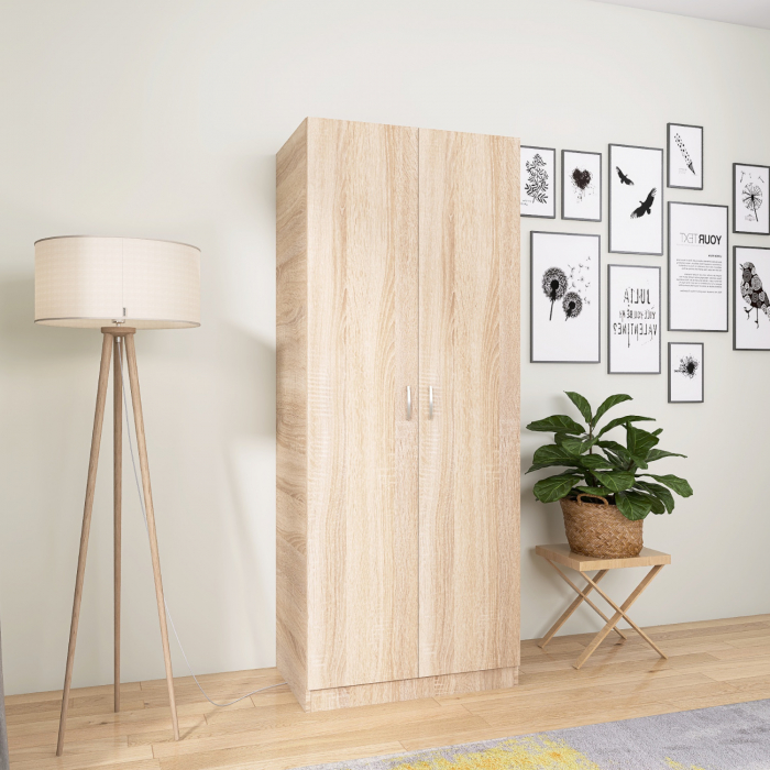 Dulap Niro cu Bara Haine 200x80x50 cm, Culoare Sonoma, Material PAL 18mm [2]