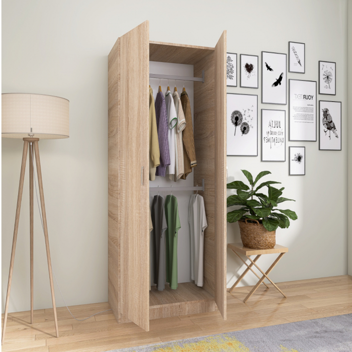 Dulap Niro cu Bara Haine 200x80x50 cm, Culoare Sonoma, Material PAL 18mm [1]
