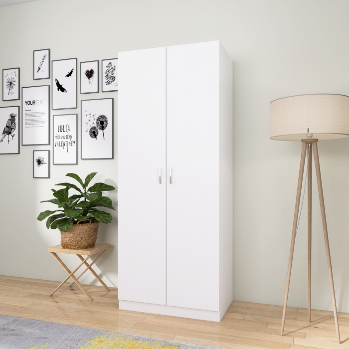 Dulap Niro cu Bara Haine 200x60x50 cm, Culoare Alb, Material PAL 18mm [4]